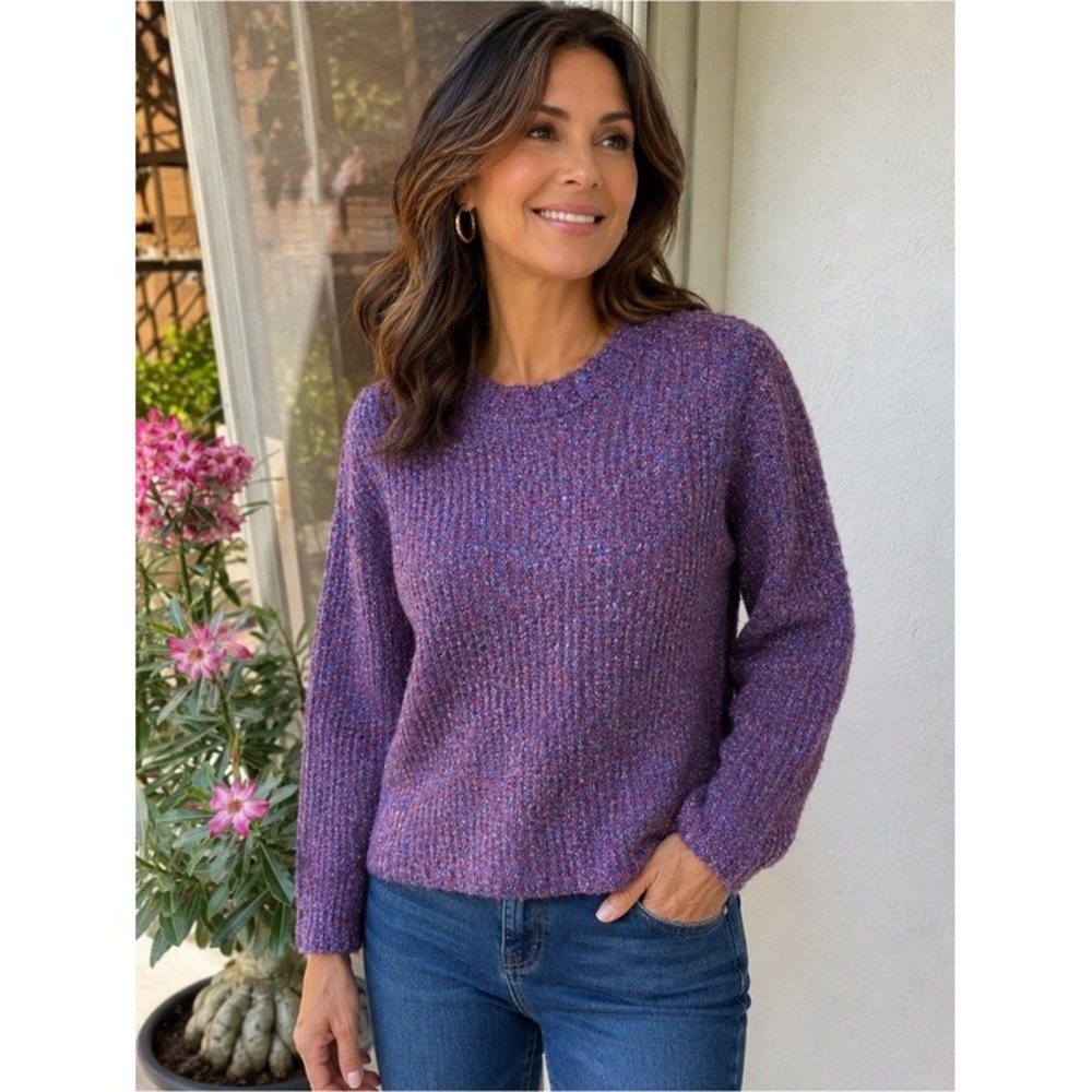 CENY.‎ Funky purple/lilac/ metallic knit high/low sweater. Round neck. Sp…
